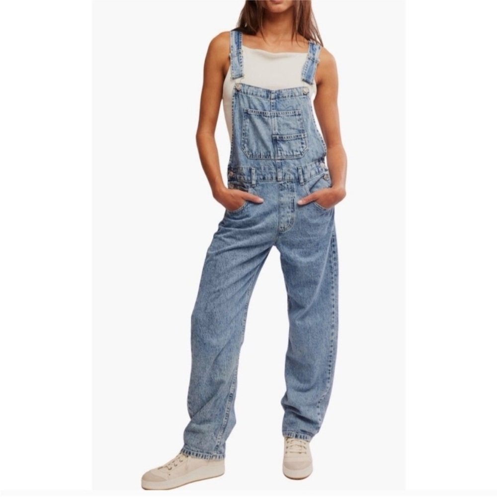 Free People Light Blue Denim Overalls